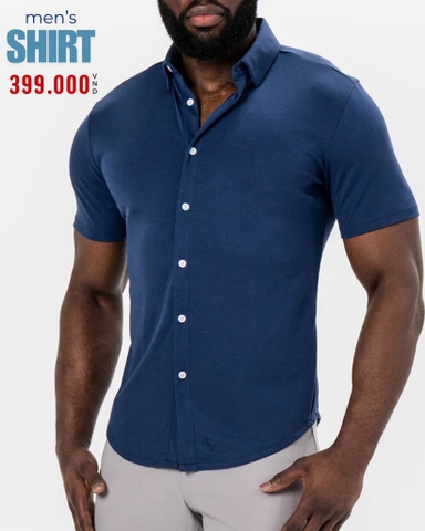 ÁO SƠ MI NAM TAY NGẮN VẢI THUN LẠNH MÀU XANH NAVY SM60521H12