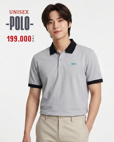 ÁO POLO NAM VẢI COTTON TAY NGẮN MÀU XÁM CỔ ĐEN PL60527N5