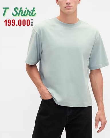 ÁO THUN NAM CỔ TRÒN TAY NGẮN PHOM BOXY MÀU XANH AT60526N5