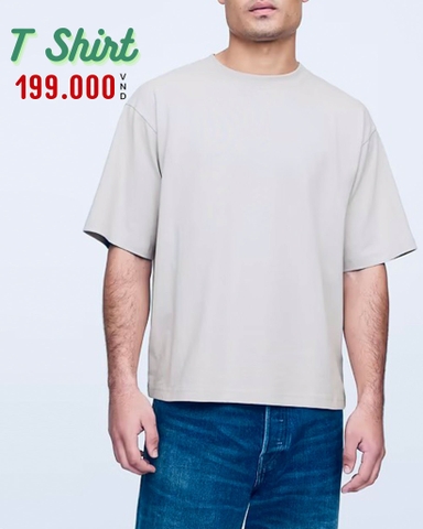 ÁO THUN NAM CỔ TRÒN TAY NGẮN PHOM BOXY MÀU KEM AT60526N4