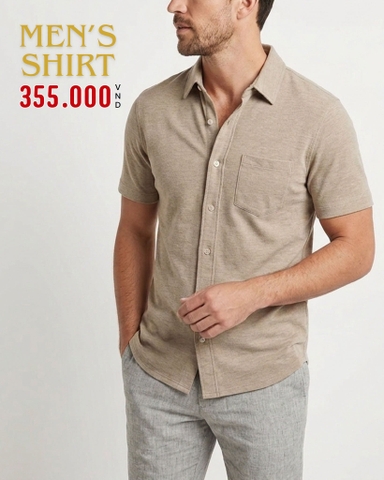 ÁO SƠ MI NAM TAY NGẮN VẢI THUN COTTON MÀU BEIGE SM60623N2