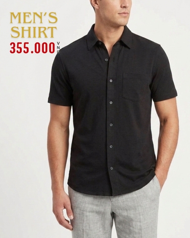 ÁO SƠ MI NAM TAY NGẮN VẢI THUN COTTON MÀU ĐEN SM60623N1