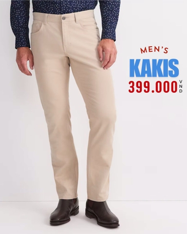 QUẦN DÀI KAKI GIẢ JEAN NAM PHOM ỐNG ĐỨNG MÀU KEM QK60711D5