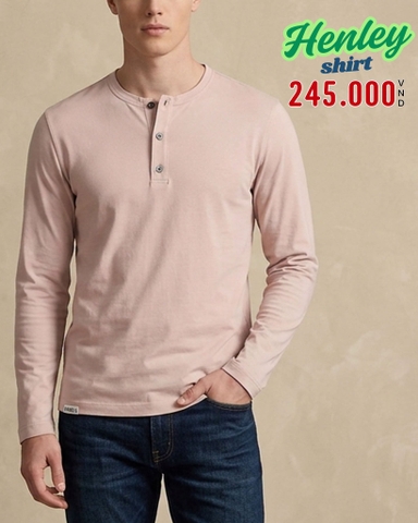 ÁO THUN NAM CỔ HENLEY TAY DÀI MÀU HỒNG NHẠT AT60708N1