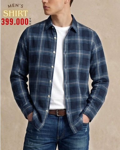 ÁO SƠ MI NAM TAY DÀI VẢI NỈ FLANNEL HỌA TIẾT CA RÔ MÀU XANH NAVY SM60711H7