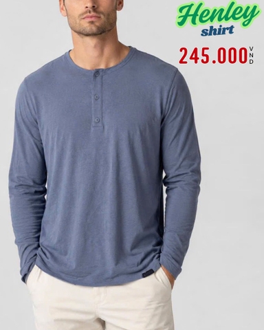 ÁO THUN NAM CỔ HENLEY TAY DÀI MÀU XÁM AT60708N2