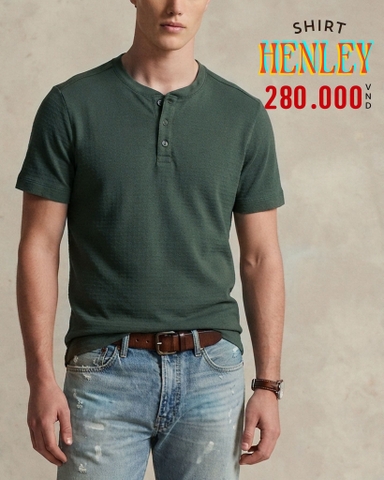 ÁO THUN NAM TAY NGẮN CỔ HENLEY MÀU XANH LÁ TRẦM AT60711N1