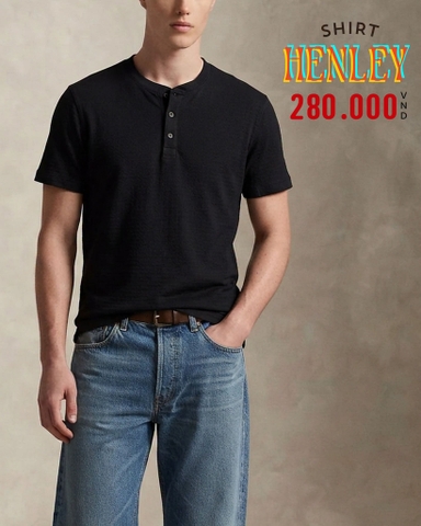ÁO THUN NAM TAY NGẮN CỔ HENLEY MÀU ĐEN AT60711N3