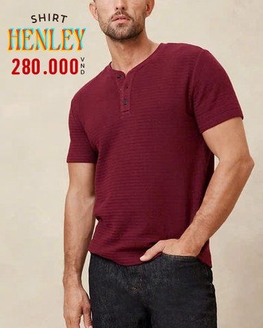 ÁO THUN NAM TAY NGẮN CỔ HENLEY MÀU ĐỎ AT60711N4