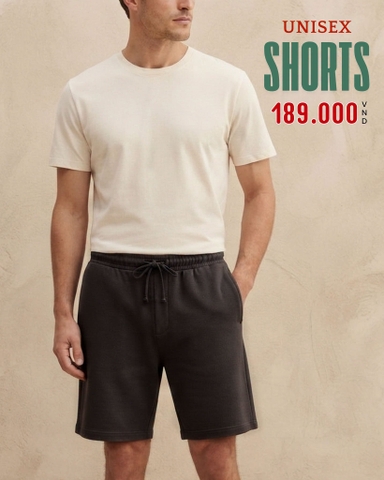 QUẦN SHORT UNISEX VẢI THUN LƯNG CO GIÃN MÀU ĐEN QS60630V7