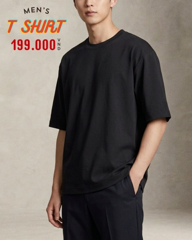 ÁO THUN NAM OVERSIZE CỔ TRÒN TAY NGẮN MÀU ĐEN AT60825T10