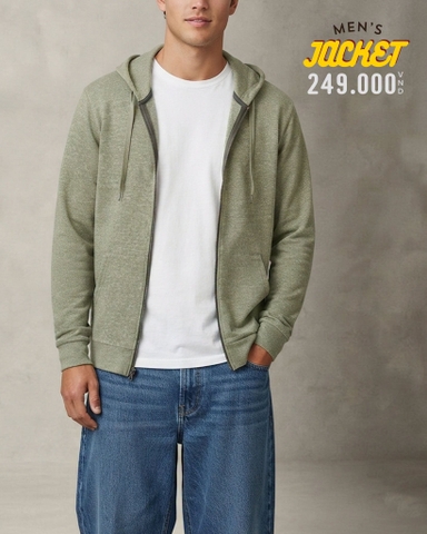 ÁO KHOÁC THUN NAM CÓ MŨ MÀU XANH RÊU AK60820T1