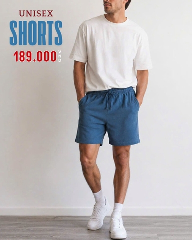 QUẦN SHORT UNISEX VẢI THUN LƯNG CO GIÃN MÀU XANH DƯƠNG QS60630V1