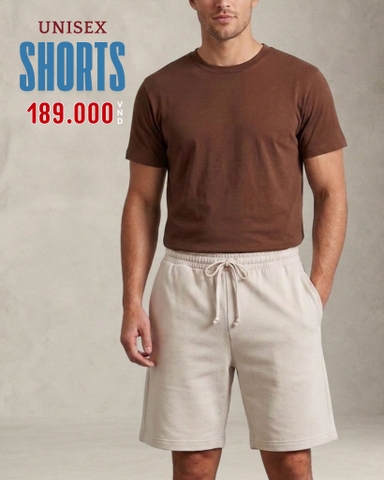 QUẦN SHORT UNISEX VẢI THUN LƯNG CO GIÃN MÀU KEM QS60630V3