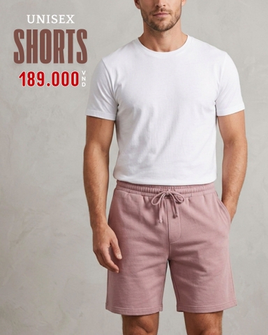 QUẦN SHORT UNISEX VẢI THUN LƯNG CO GIÃN MÀU HỒNG QS60630V2