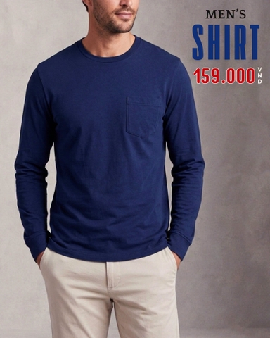 ÁO THUN NAM CỔ TRÒN TAY DÀI MÀU XANH NAVY AT60831N