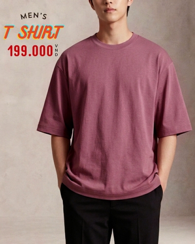 ÁO THUN NAM OVERSIZE CỔ TRÒN TAY NGẮN MÀU ĐỎ AT60825T5