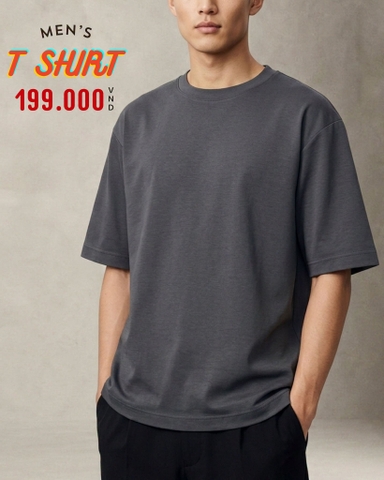 ÁO THUN NAM OVERSIZE CỔ TRÒN TAY NGẮN MÀU XÁM AT60825T9