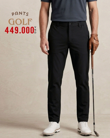 QUẦN DÀI GOLF NAM ỐNG ĐỨNG LƯNG PHỐI THUN CO GIÃN MÀU ĐEN QG60808T2