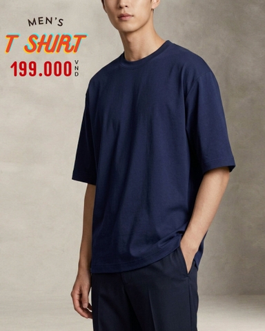 ÁO THUN NAM OVERSIZE CỔ TRÒN TAY NGẮN MÀU XANH NAVY AT60825T11