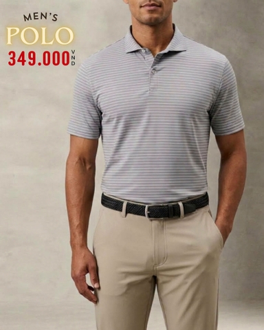 ÁO POLO GOLF NAM TAY NGẮN MÀU XÁM SỌC TRẮNG PL60910H4