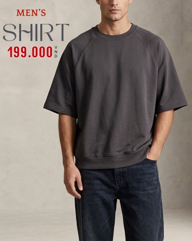 ÁO THUN NAM CỔ TRÒN TAY RAGLAN BO LAI MÀU XÁM ĐEN AT60914T2