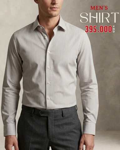 ÁO SƠ MI NAM PHOM SLIMFIT TAY DÀI MÀU BEIGE KẺ SỌC DỌC SM60921T1