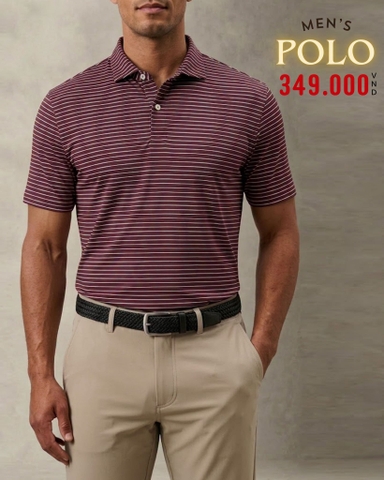 ÁO POLO GOLF NAM TAY NGẮN MÀU ĐỎ ĐÔ SỌC TRẮNG PL60910H11