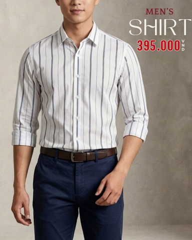 ÁO SƠ MI NAM PHOM SLIMFIT TAY DÀI MÀU TRẮNG KẺ SỌC ĐEN SM60921T5