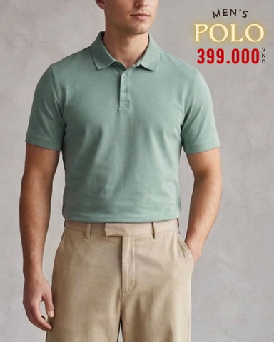 ÁO POLO COTTON NAM TAY NGẮN MÀU XANH RÊU PL6A04K9