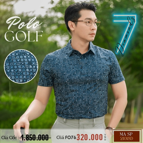 7 DIAMONDS - ÁO THUN NAM POLO GOLF TAY NGẮN CÓ CỔ HOẠ TIẾT HÌNH THOI XANH THAN