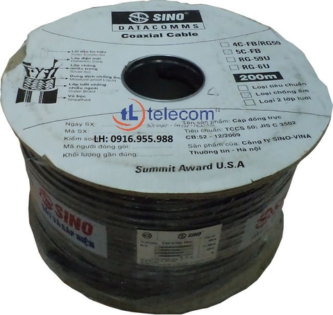 Cáp đồng trục (ăng ten) 5C FB dùng cho truyền hình 75 ohm RG6 5C FB có dầu, vỏ mầu đen Sino