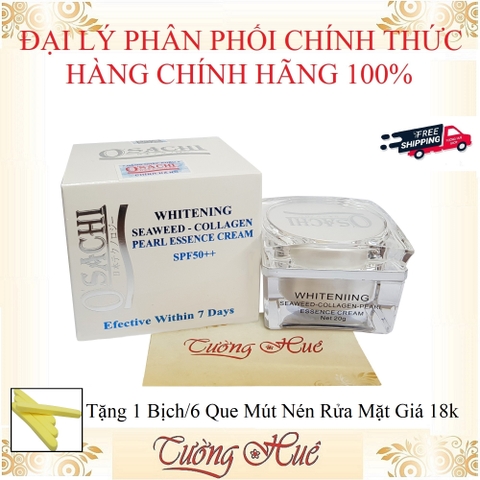 Kem Dưỡng Trắng Da Osachi Tinh Chất Ngọc Trai & Rong Biển & Collagen - 20g  ( Tặng 1 Bịch/6 Que Mút Rửa Mặt )