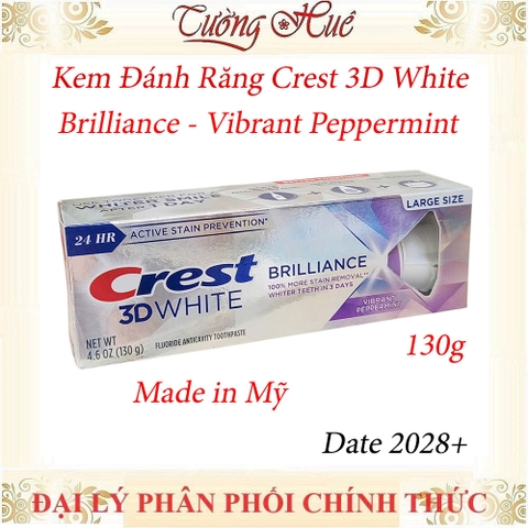 Kem Đánh Răng Crest 3D White Brilliance Vibrant Peppermint 130g