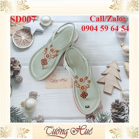 [Ảnh Thật 100%] Sandal Nữ Xỏ Ngón Quai Đính Hoa Đế Bệt - SD007