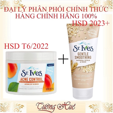 Bộ Tẩy Da Chết St. Ives Acne Control 283g và Tuýp Rửa Tẩy Da Chết 170g ( Nhiều mùi lựa chọn )