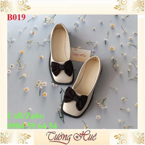 [Ảnh Thật 100%] [FULLBOX] Giày Búp Bê Nữ Mũi Vuông Thắt Nơ Gót Vuông Cao 3CM - Hàng Quảng Châu - B019