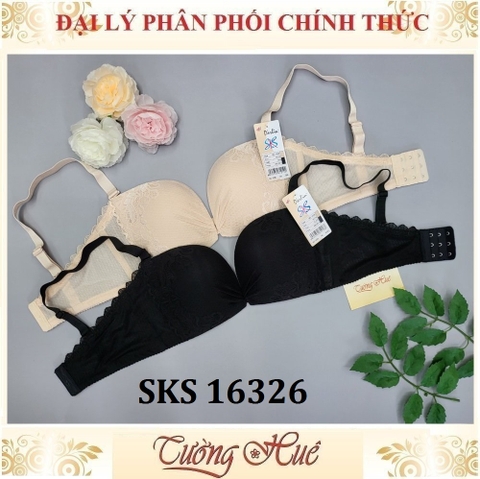 Áo lót nữ Darlin SKS 16326 Không Gọng Mút Mỏng Ren Xẻ V Sâu Phối Lưng Lưới Bảng Vừa 3 Móc Cài.