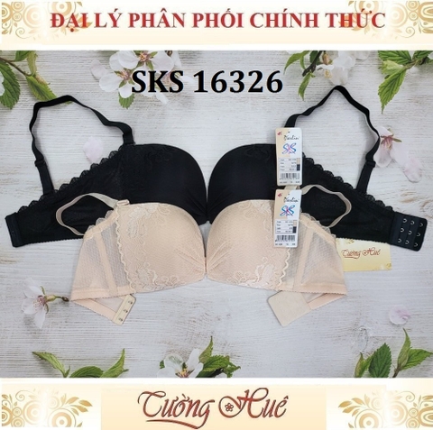 Áo lót nữ Darlin SKS 16326 Không Gọng Mút Mỏng Ren Xẻ V Sâu Phối Lưng Lưới Bảng Vừa 3 Móc Cài.