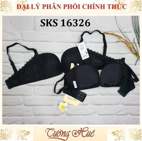 Áo lót nữ Darlin SKS 16326 Không Gọng Mút Mỏng Ren Xẻ V Sâu Phối Lưng Lưới Bảng Vừa 3 Móc Cài.