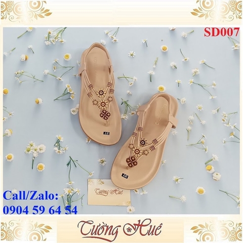 [Ảnh Thật 100%] Sandal Nữ Xỏ Ngón Quai Đính Hoa Đế Bệt - SD007