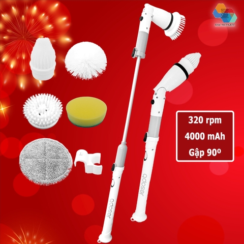 Máy Chà Nhà Vệ Sinh Jesopb K129, Chổi Cọ Bồn Cầu Đa Năng, Chùi Lau Sàn Nhà Không Dây, Pin 4000mAh, 75 phút sạc sử dụng, tốc độ cao 320 vòng/phút, hàng chính hãng