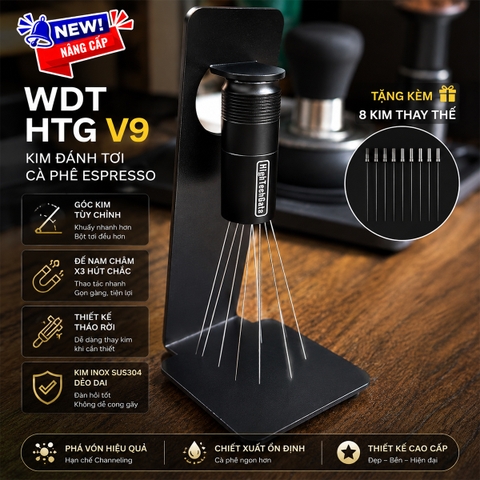 Kim Đánh Tơi Cà Phê Espresso WDT HTG V9 | Góc Kim Tùy Chỉnh, Đế Nam Châm X3,Tặng Bộ 8 Kim