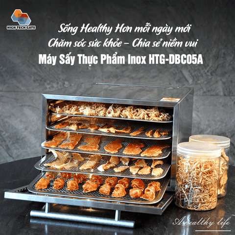Máy Sấy Thực Phẩm HTG DBC05A Sấy Khô Hoa Quả, Trái Cây, Thịt Cá, Rau Củ Quả, Mini 5 Khay Inox 304