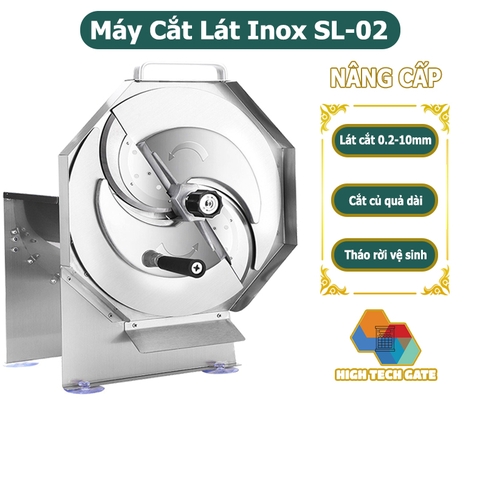 Máy cắt lát hoa quả thực phẩm công nghiệp SL-02, thân inox chống gỉ, nâng cấp cửa nạp có thể mở rộng, độ dày lát có thể điều chỉnh 0.2-10mm, có thể tháo rời lưỡi cắt, hàng chính hãng