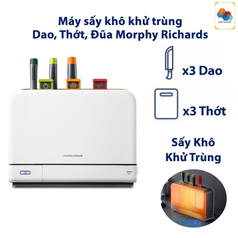 Máy sấy khô khử trùng Dao, Thớt, Đũa Morphy Richards MR1001 tích hợp 3 dao và 3 thớt đi kèm, khử trùng kép nâng cấp, hàng chính hãng