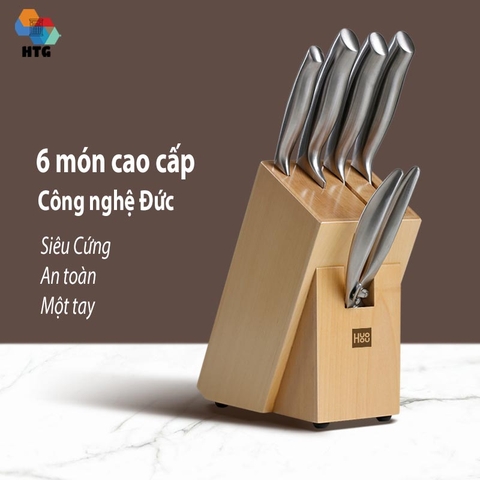Bộ Dao 6 món nhà bếp cao cấp Xiaomi Huohou Thép không rỉ DIN nhập Đức, hàng chính hãng