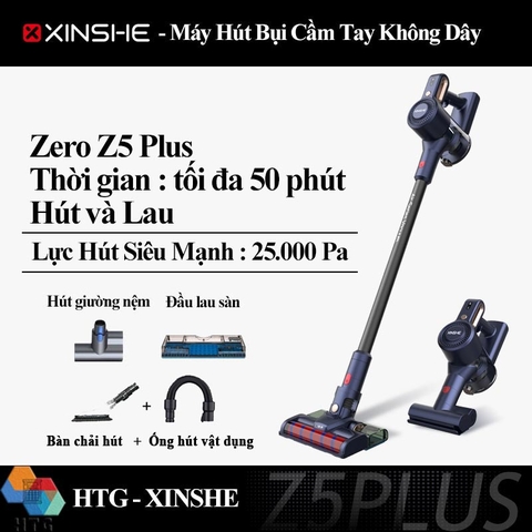 Máy Hút Bụi Cầm Tay Không Dây XINSHE Zero Z5 Plus, hút và lau, lực hút siêu mạnh 25000Pa, dùng đến 50 phút, hút nệm