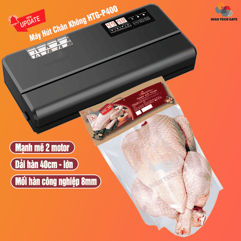 Máy Hút Chân Không HTG P400 Không Kén Túi, Ép Chân Không Thực Phẩm Khô Và Ướt, Bán Công Nghiệp, Tự Động Siêu Mạnh Mẽ