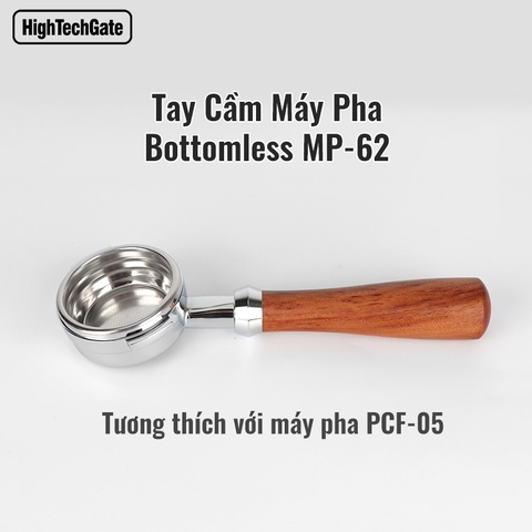 Tay cầm máy pha cà phê chuyên nghiệp PCF05 bottomless MP62 chất liệu inox, giỏ lọc triple shot 28gr